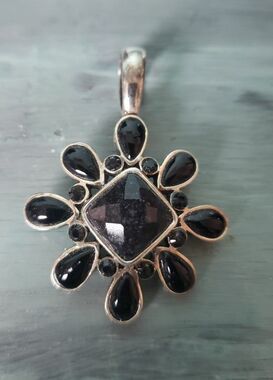 Vintage Sterling Silver Black Onyx Openwork Scroll Statement Pendant Slide
